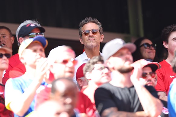 Canadian actor Ryan Reynolds watches his team in Toronto.