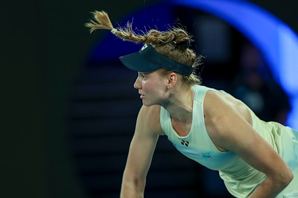 Elena Rybakina sends down a serve.