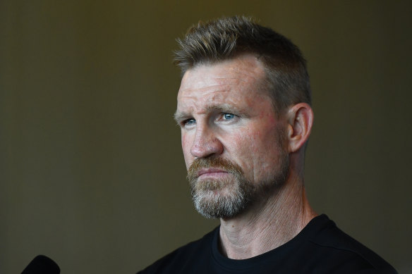 Pies coach Nathan Buckley addresses the media.