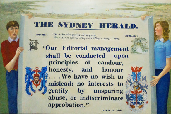 The Sydney Morning Herald charter painting drawn from the work of Alexander Pope, which was quoted in the Herald’s first editorial.