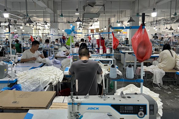 Garment workers at a large-scale factory in Guangzhou.