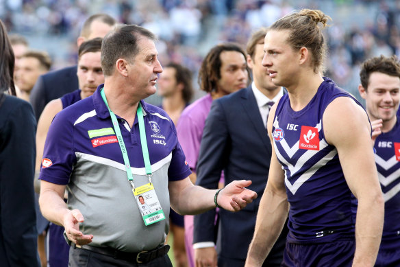 Ross Lyon with Nat Fyfe, who believes the AFL hasn't seen the last of the former Dockers coach.