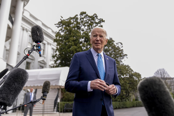 US President Joe Biden talks to reporters yesterday (AEDT).