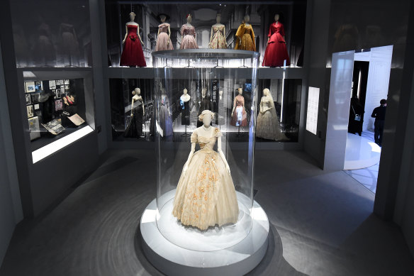 Designer pieces on display during the Christian Dior: Designer of Dreams exhibition at Victoria & Albert Museum in London in 2019.