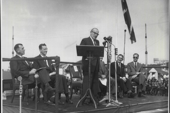 Cahill Officially opens the Work on the Sydney Opera House at Bennelong Point on March 02, 1959.