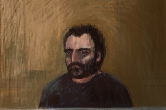 A sketch of Ross Judd, 34, as he appearing before Melbourne Magistrates’ Court on Wednesday.