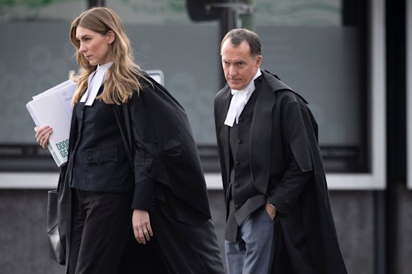 Defence barristers Sophie Stafford (left) and Colin Mandy, SC, outside court last week.