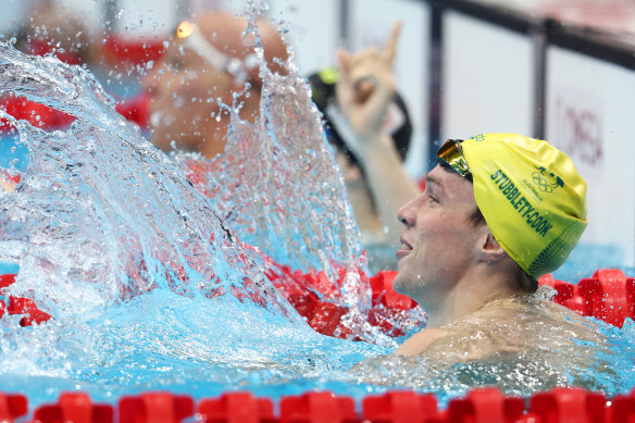 Zac Stubblety-Cook reacts after his victory in the 200m breaststroke.