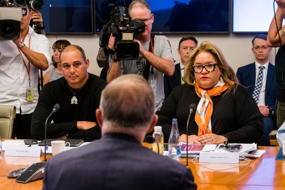 Anthony Albanese (back to camera) addresses the referendum working group for the Voice to Parliament, including Thomas Mayo (left) and Megan Davis, in 2023.