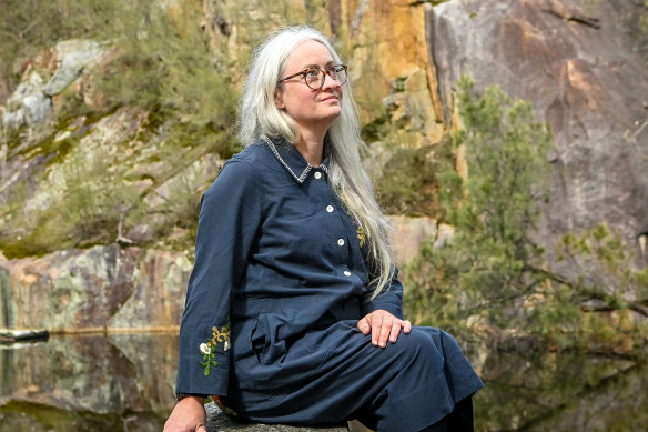 Author Laura J. Carroll at the Tynong quarry where stone was sourced for the Shrine.