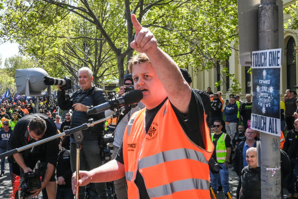 CFMEU’s Zach Smith at Melbourne rally in September 2024.