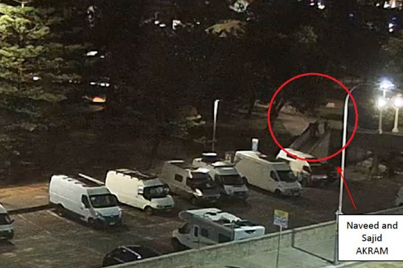 CCTV of Naveed and Sajid Akram on the footbridge near Archer Park.