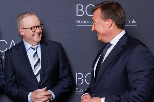 Prime Minister Anthony Albanese with Business Council of Australia chief executive Bran Black.