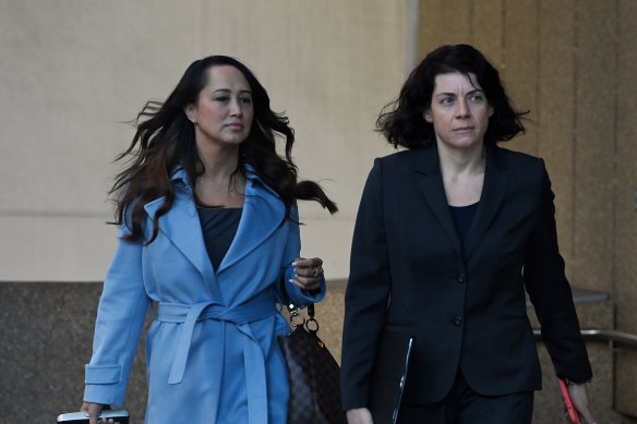 Sue Chrysanthou SC, right, and solicitor Rebekah Giles, both of whom are acting for Christian Porter, arrive at the Federal Court in Sydney on Tuesday.