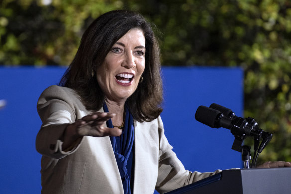 New York Gov. Kathy Hochul speaks during a campaign event in 2022.