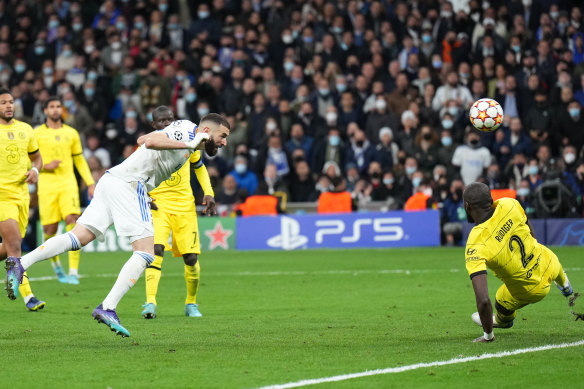 Karim Benzema’s extra-time header was his fourth of the tie against Chelsea.