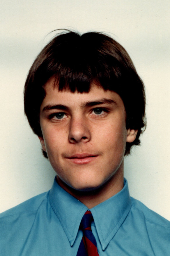Meagher as a schoolboy in 1981. He met his abuser, Desmond Thornton, when he was 13, on his first day of year 8. 
