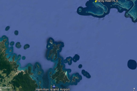 Google Maps image of the proximity of Hamilton Island Airport to Hardy Reef pontoon.