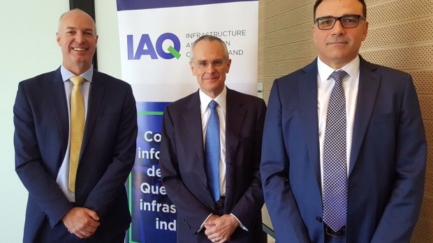 Infrastructure Association of Queensland chief executive Steve Abson with ACCC chairman Rod Sim and IAQ member Jonathan Peacock.