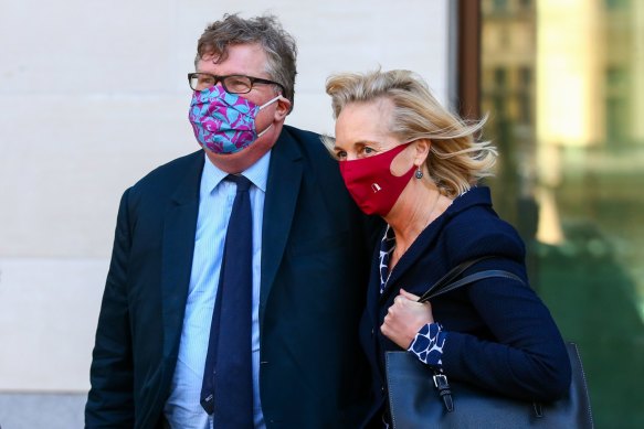 Crispin Odey and his then wife Nichola Pease outside Westminster Magistrates’ Court in London in 2021.