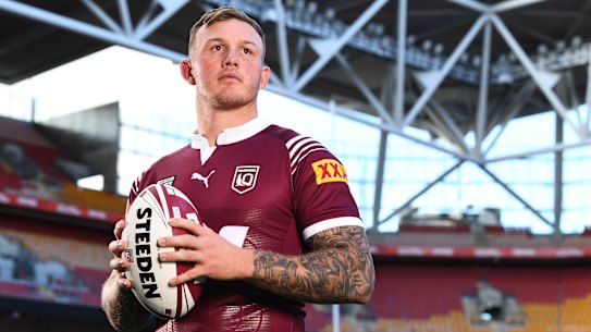 J’maine Hopgood proudly wears the maroon at Suncorp Stadium ahead of Game 1 of State of Origin 2024.