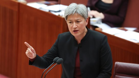 Foreign Affairs Minister Penny Wong in the Senate on Monday.