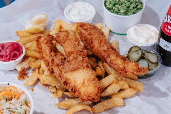 Fish of the day and chips at Rosie’s in Coledale.