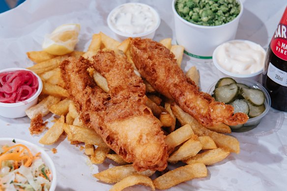 Fish of the day and chips at Rosie’s in Coledale.