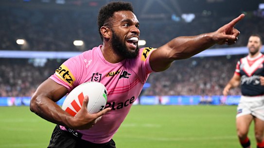 Sunia Turuva celebrates a try.