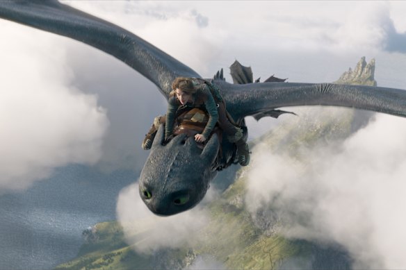 You will believe a boy can fly: Mason Thames as Hiccup, astride Toothless, in the live-action remake of How To Train Your Dragon.