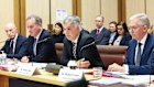 Left to right: Former Optus chairman Paul O’Sullivan, chairman John Arthur, CEO Stephen Rue and chief financial officer Michael Venter were grilled by senators on Monday.