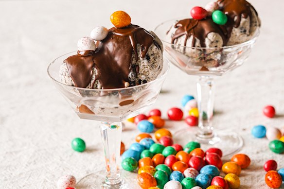 Ice-cream sundaes with leftover Easter egg chocolate sauce