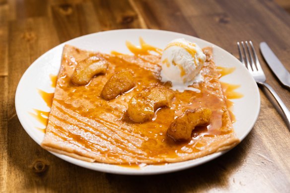 Normandy flambee crepe is a Roule Galette signature.