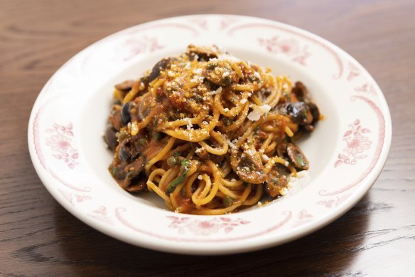 Tomato, olives, anchovy and capers flavour the eponymous puttanesca pasta.