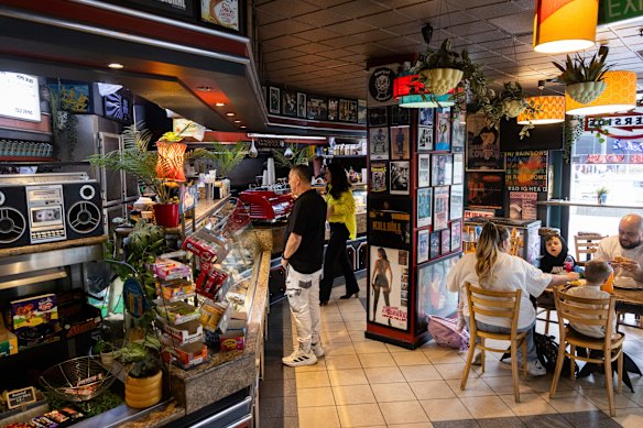The retro interior of Riverside Deli.