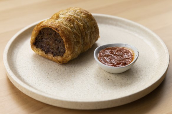 Beef sausage roll with Gateway tomato sauce.
