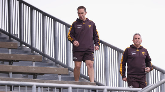 Alastair Clarkson and Chris Fagan at Hawthorn in 2016.