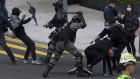 Riot police clash with pro-democracy protesters in Hong Kong in January 2020.