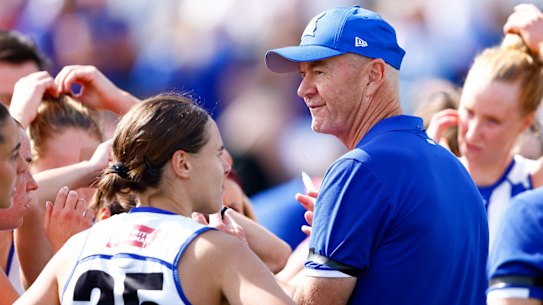North Melbourne coach  Darren Crocker during the 2023 prelim finals last year. 
