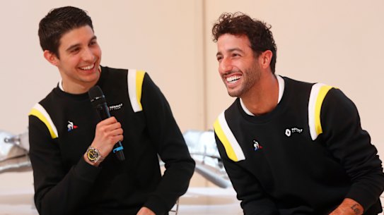 Renault duo Esteban Ocon (left) and Daniel Ricciardo.