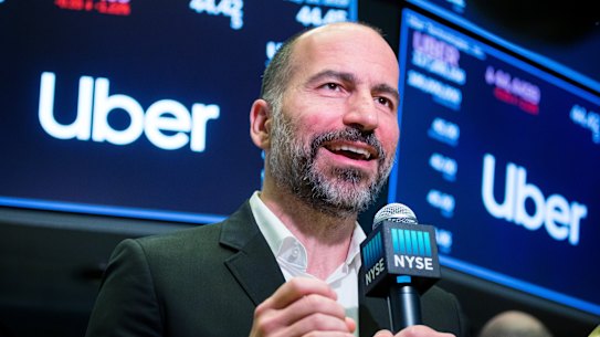 Uber chief Dara Khosrowshahi at the ride-sharing giant's listing.
