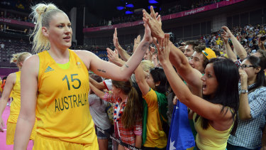 Lauren Jackson celebrates Australia’s bronze medal match win over Russia at the London Olympics in 2012.