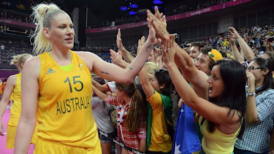 Lauren Jackson celebrates Australia’s bronze medal match win over Russia at the London Olympics in 2012.