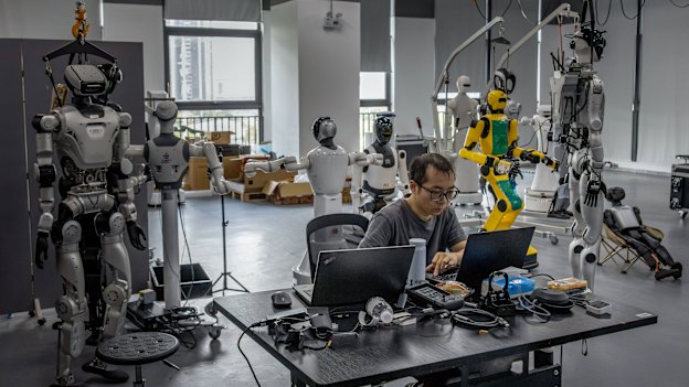 An IO-AI Tech staff member at his desk in China’s tech hub, Shenzhen.