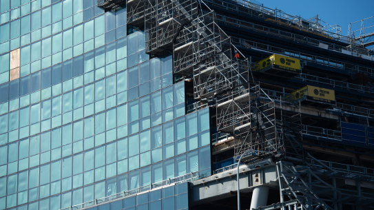 The Ribbon back in July 2020 seven months after Grocon’s collapse. Work has progressed since then but the collapse of the project’s replacement builder Probuild brought work again to a stop. 