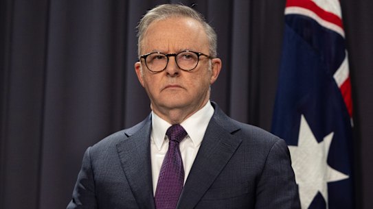 Prime Minister Anthony Albanese during a press conference at Parliament House.