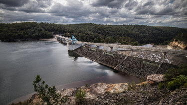 Warragamba Dam, which supplies about 80% of Sydney's water, when it was near full in late 2016.