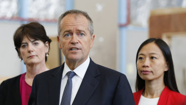Opposition Leader Bill Shorten and Labor candidate for Chisholm Jennifer Yang (right), taken the day of his first WeChat session with Chinese Australians. 