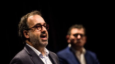 Victorian Jobs Minister Martin Pakula with Daniel Andrews.