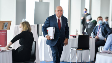 Treasurer Tim Pallas in the budget lock-up today.